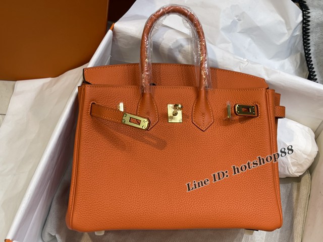 Hermes專櫃經典款鉑金手提女包 愛馬仕birkin25橙色togo皮金扣手縫蠟線女包 zhh1180